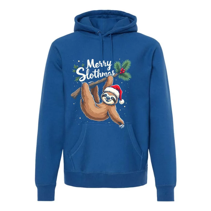 Merry Slothmas Cute Sloth With Santa Hat And Ornat Great Gift Premium Hoodie