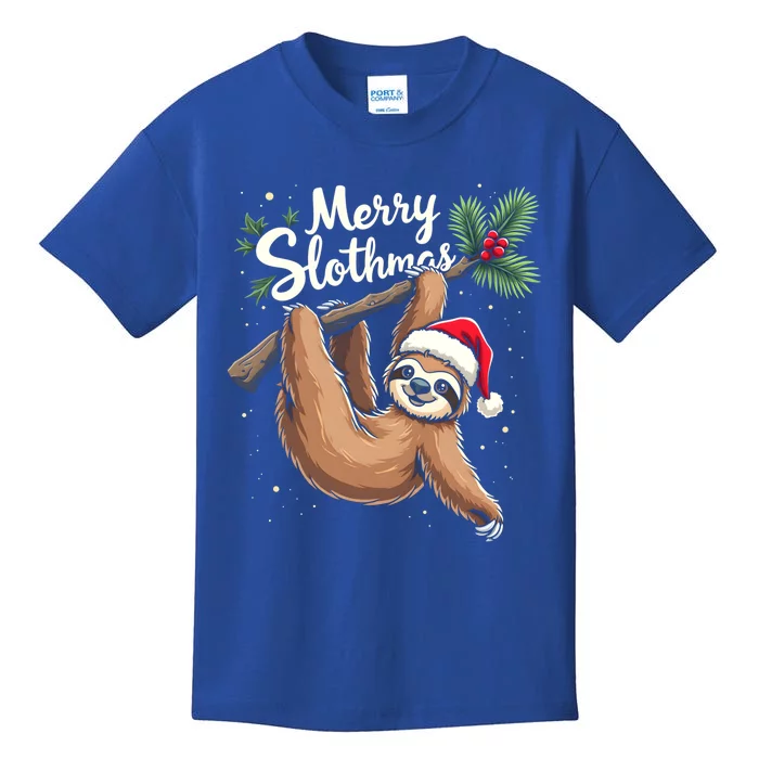 Merry Slothmas Cute Sloth With Santa Hat And Ornat Great Gift Kids T-Shirt