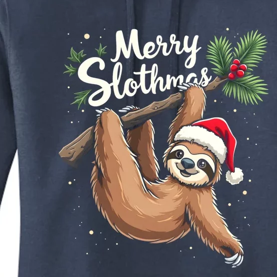 Merry Slothmas Cute Sloth With Santa Hat And Ornat Great Gift Women's Pullover Hoodie