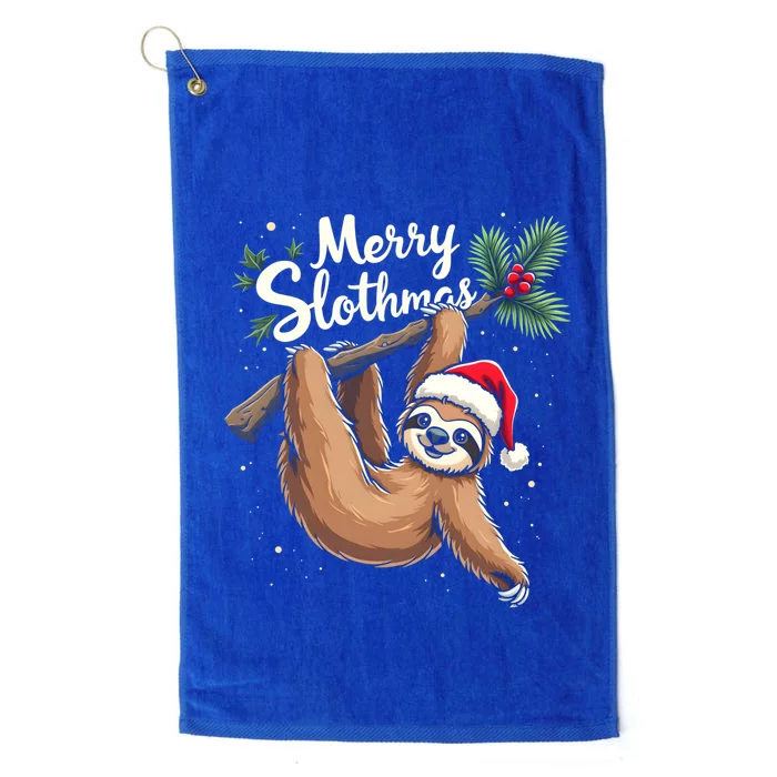 Merry Slothmas Cute Sloth With Santa Hat And Ornat Great Gift Platinum Collection Golf Towel