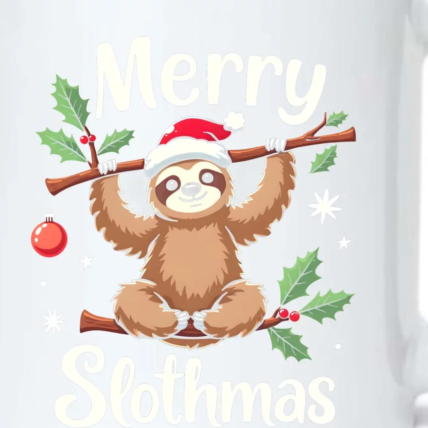 Merry Slothmas Cute Sloth With Santa Hat And Ornat Funny Gift Black Color Changing Mug