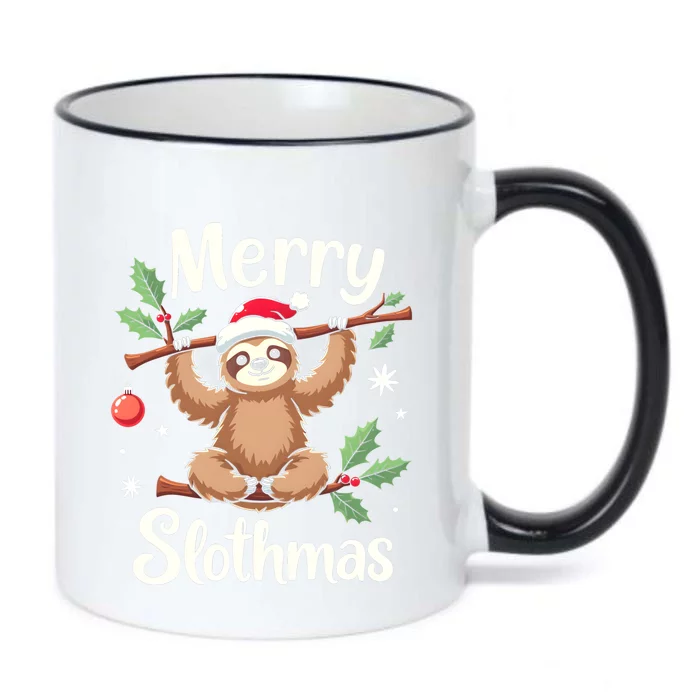 Merry Slothmas Cute Sloth With Santa Hat And Ornat Funny Gift Black Color Changing Mug