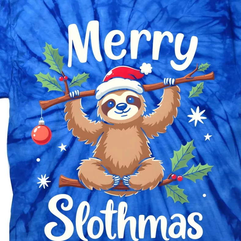 Merry Slothmas Cute Sloth With Santa Hat And Ornat Funny Gift Tie-Dye T-Shirt