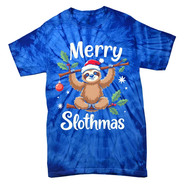 Merry Slothmas Cute Sloth With Santa Hat And Ornat Funny Gift Tie-Dye T-Shirt