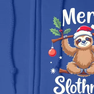 Merry Slothmas Cute Sloth With Santa Hat And Ornat Funny Gift Full Zip Hoodie