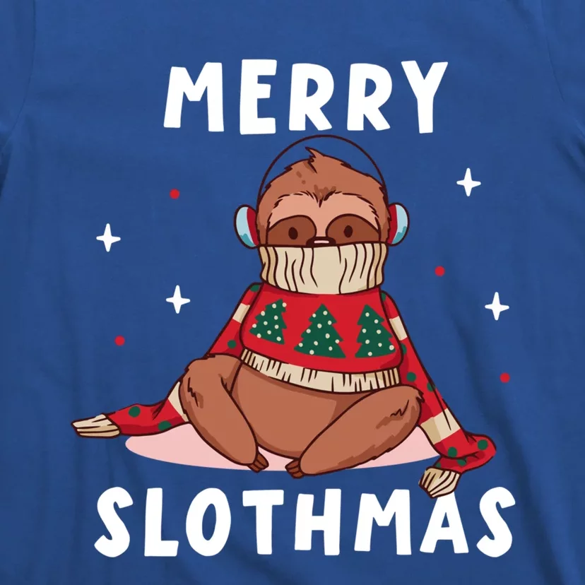 Merry Slothmas Cute Freezing Sloth Headset Relaxing To Music Gift T-Shirt