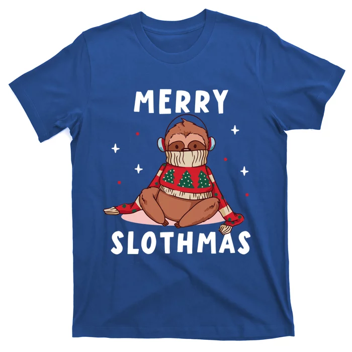 Merry Slothmas Cute Freezing Sloth Headset Relaxing To Music Gift T-Shirt