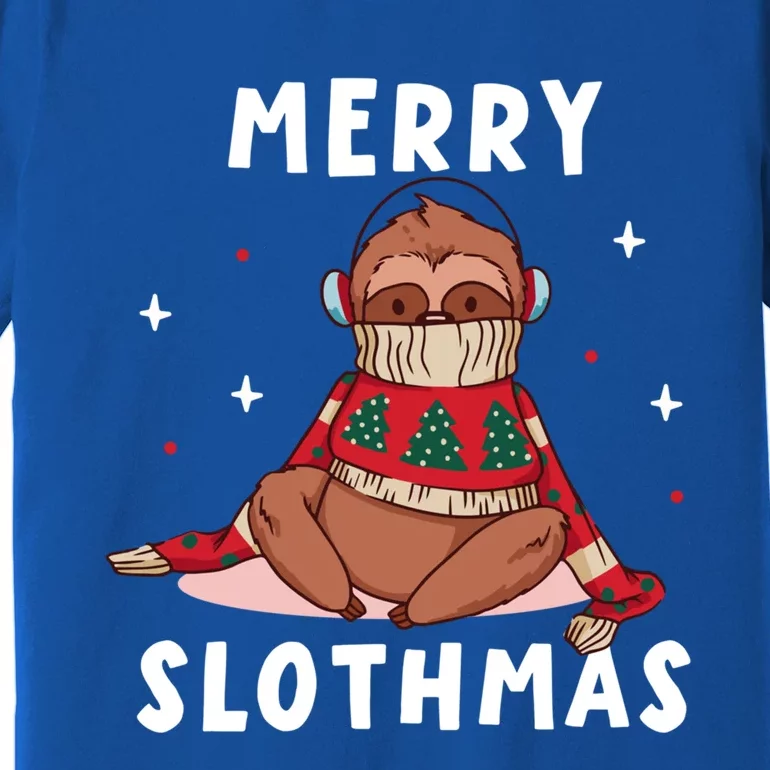 Merry Slothmas Cute Freezing Sloth Headset Relaxing To Music Gift Premium T-Shirt