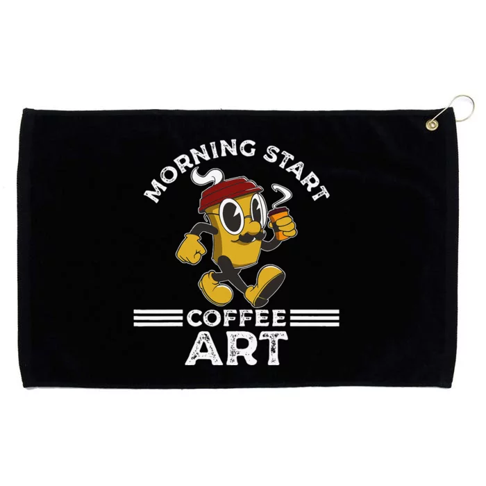 Morning Start Coffee Art Funny Caffeine Coffee Lover Grommeted Golf Towel