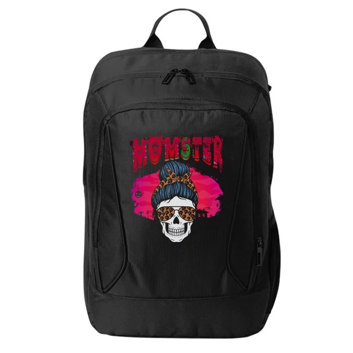 Momster Skeleton Coffee Funny Halloween Mom Gift City Backpack