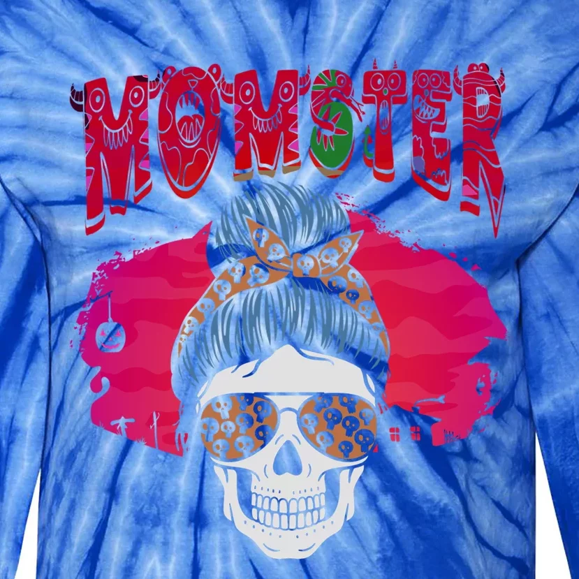 Momster Skeleton Coffee Funny Halloween Mom Gift Tie-Dye Long Sleeve Shirt