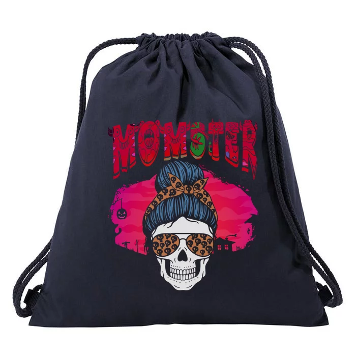 Momster Skeleton Coffee Funny Halloween Mom Gift Drawstring Bag