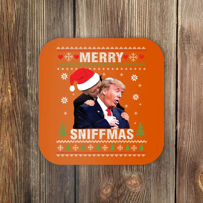 Merry Sniffmas Christmas Anti Biden Ugly Christmas Sweater Coaster