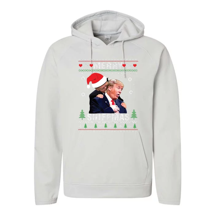 Merry Sniffmas Christmas Anti Biden Ugly Christmas Sweater Performance Fleece Hoodie