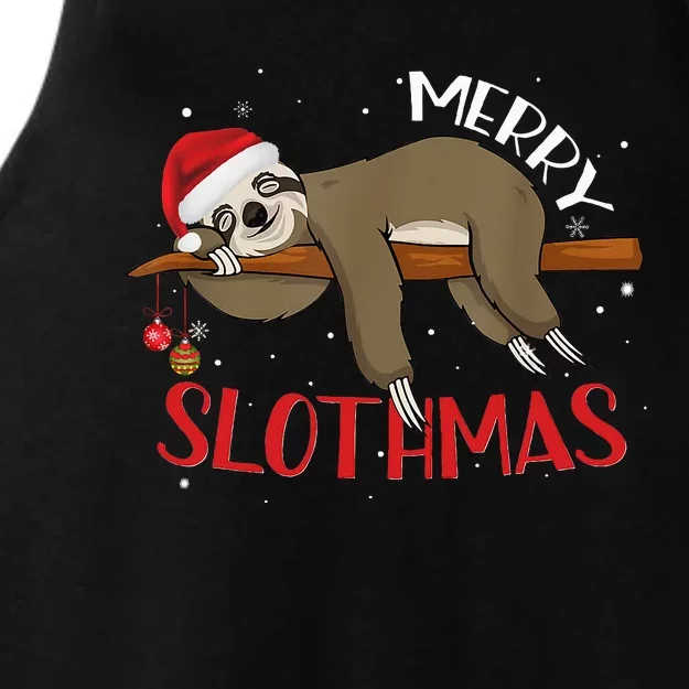 Merry Slothmas Christmas Pajama for Sloth Lovers Ladies Tri-Blend Wicking Tank