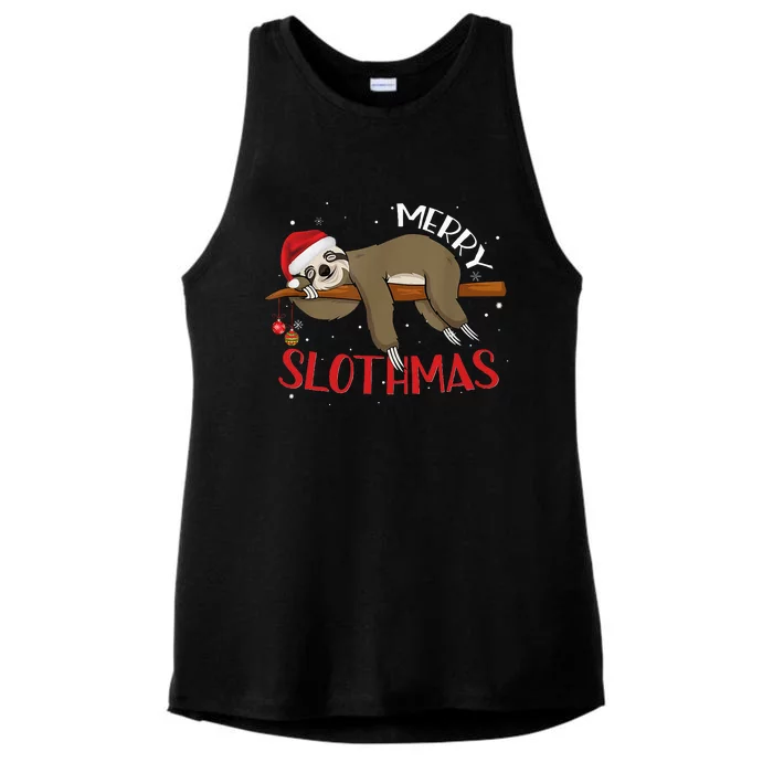 Merry Slothmas Christmas Pajama for Sloth Lovers Ladies Tri-Blend Wicking Tank