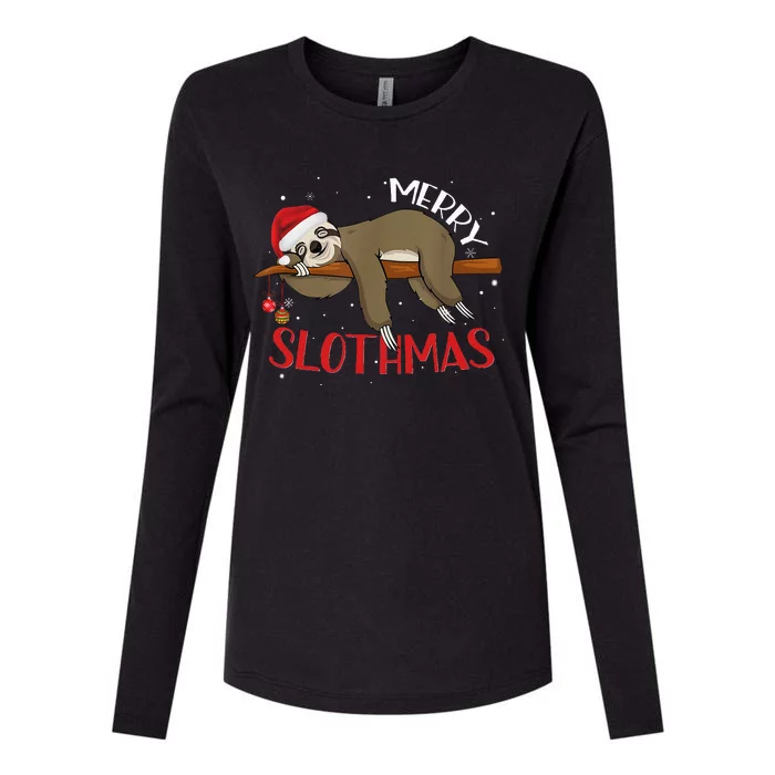 Merry Slothmas Christmas Pajama for Sloth Lovers Womens Cotton Relaxed Long Sleeve T-Shirt