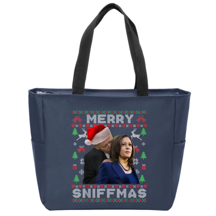 Merry Sniffmas Christmas Anti Biden Ugly Christmas Zip Tote Bag