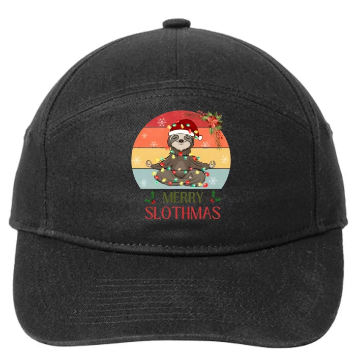 Merry Slothmas Christmas Sloth Yoga Holiday Season Funny Vintage 7-Panel Snapback Hat