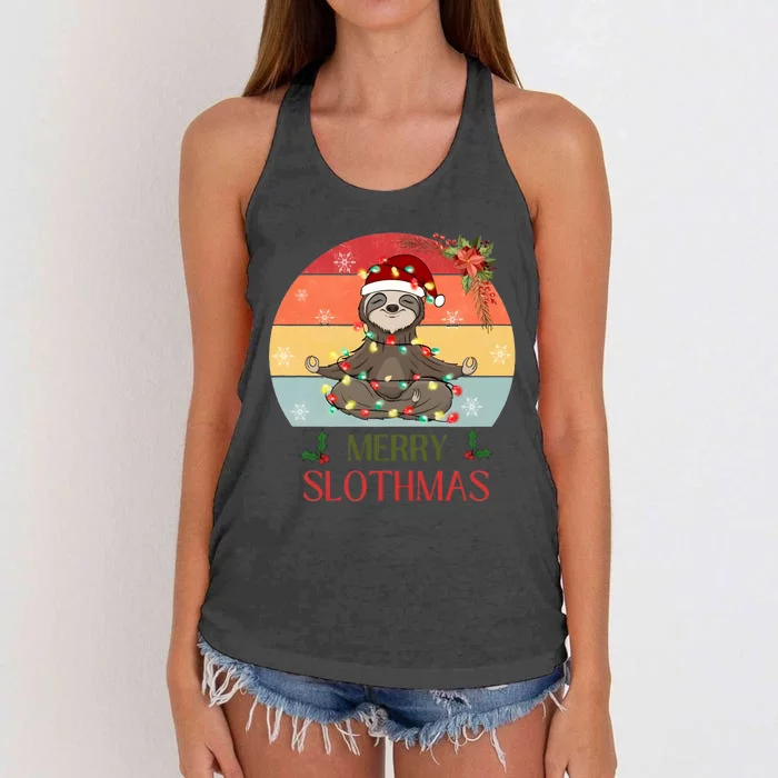 Merry Slothmas Christmas Sloth Yoga Holiday Season Funny Vintage Women's Knotted Racerback Tank