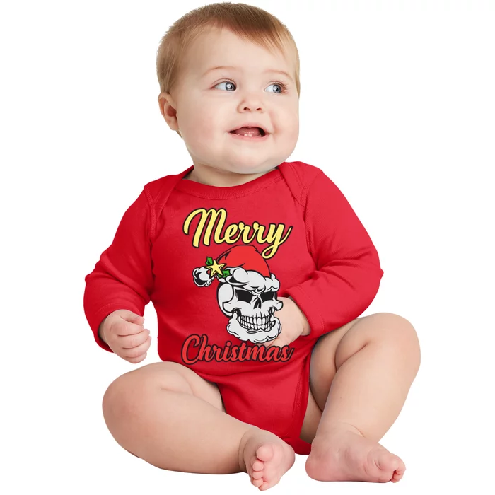 Merry Skull Chirstmas Baby Long Sleeve Bodysuit