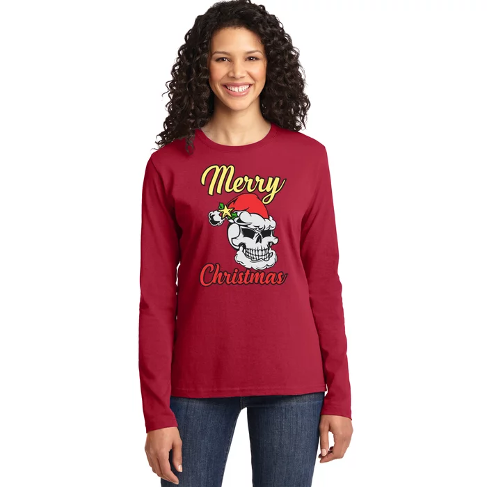 Merry Skull Chirstmas Ladies Long Sleeve Shirt