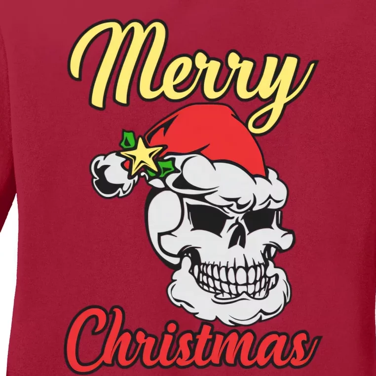 Merry Skull Chirstmas Ladies Long Sleeve Shirt