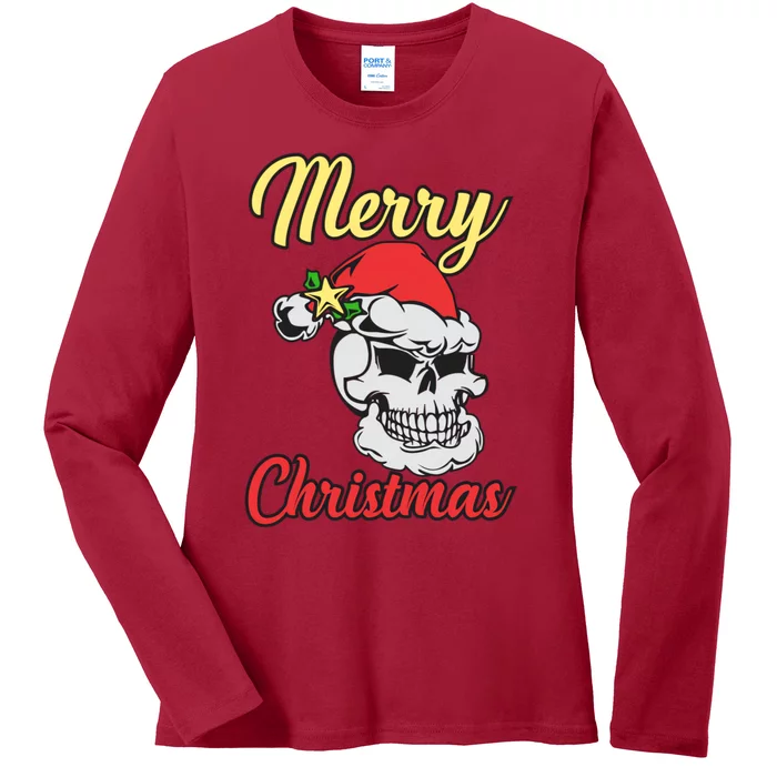 Merry Skull Chirstmas Ladies Long Sleeve Shirt