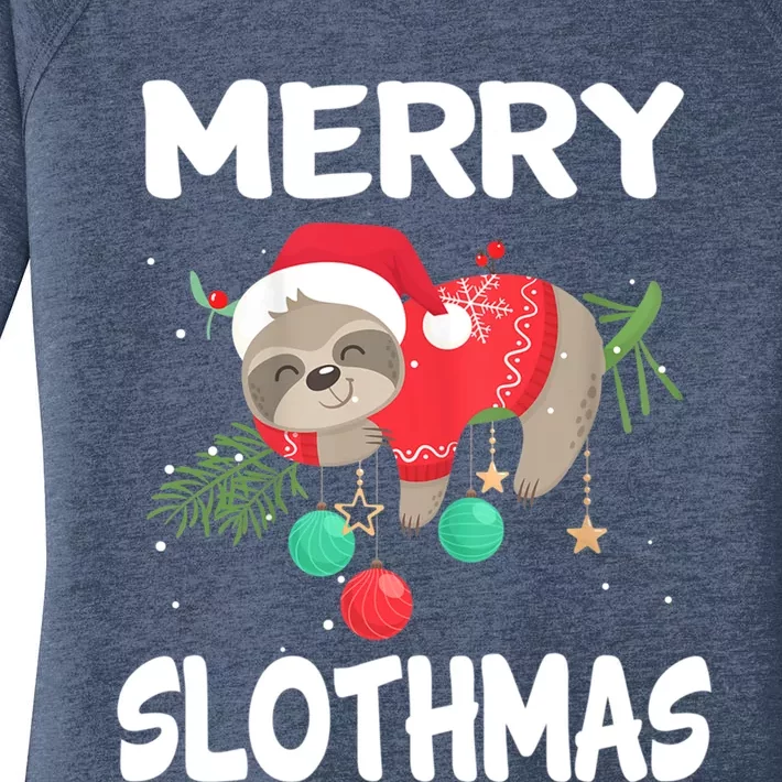 Merry Slothmas Cute Sloth Wear Santa Hat Cute Christmas Great Gift Women's Perfect Tri Tunic Long Sleeve Shirt