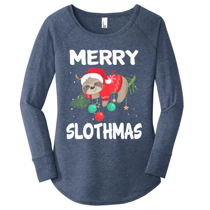 Merry Slothmas Cute Sloth Wear Santa Hat Cute Christmas Great Gift Women's Perfect Tri Tunic Long Sleeve Shirt