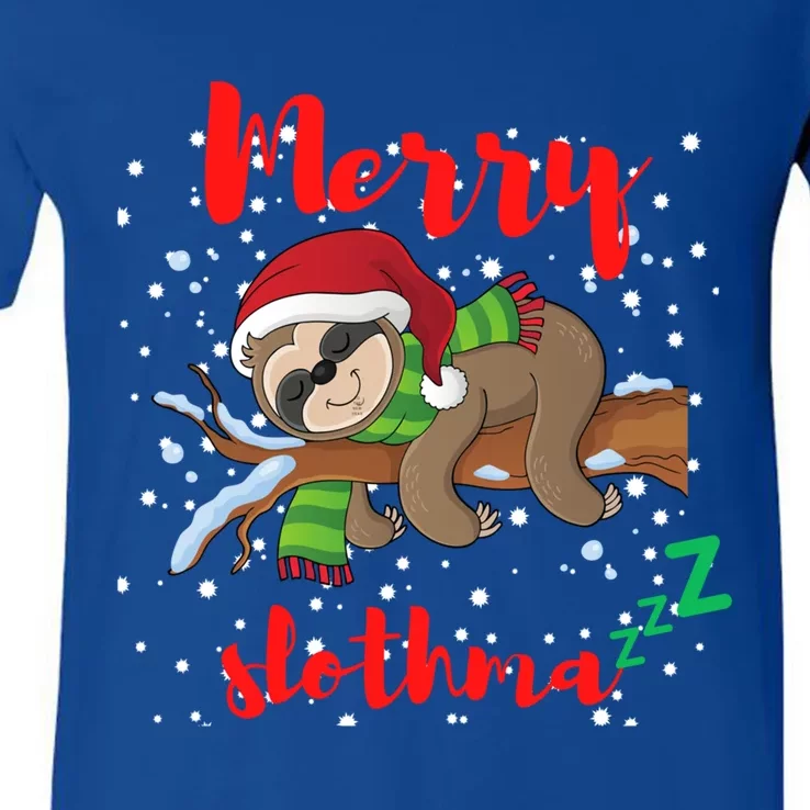 Merry Slothmas Christmas Family Lazy Sloth Lover Xmas Gift V-Neck T-Shirt