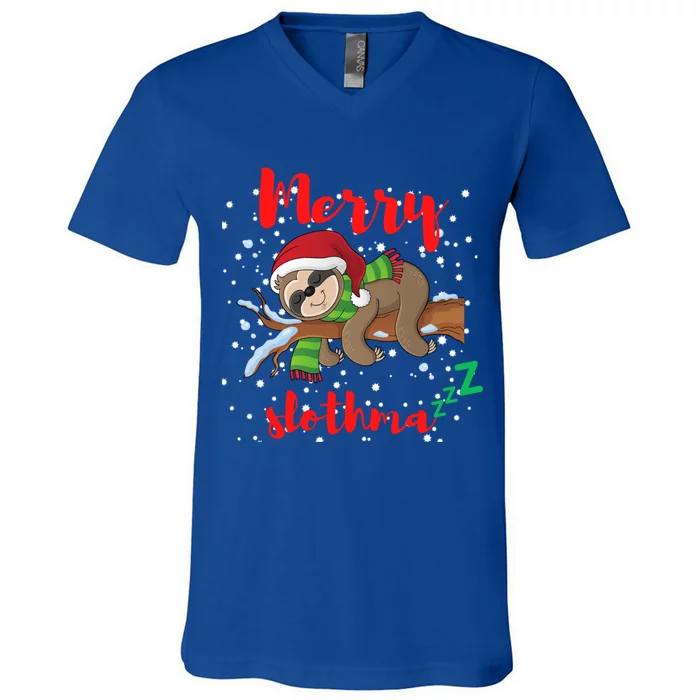 Merry Slothmas Christmas Family Lazy Sloth Lover Xmas Gift V-Neck T-Shirt