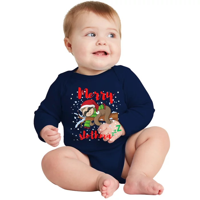 Merry Slothmas Christmas Family Lazy Sloth Lover Xmas Gift Baby Long Sleeve Bodysuit