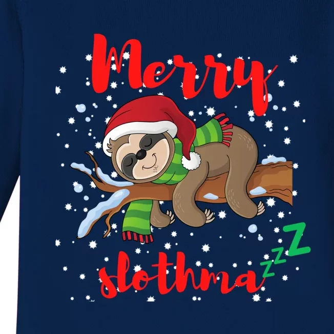 Merry Slothmas Christmas Family Lazy Sloth Lover Xmas Gift Baby Long Sleeve Bodysuit