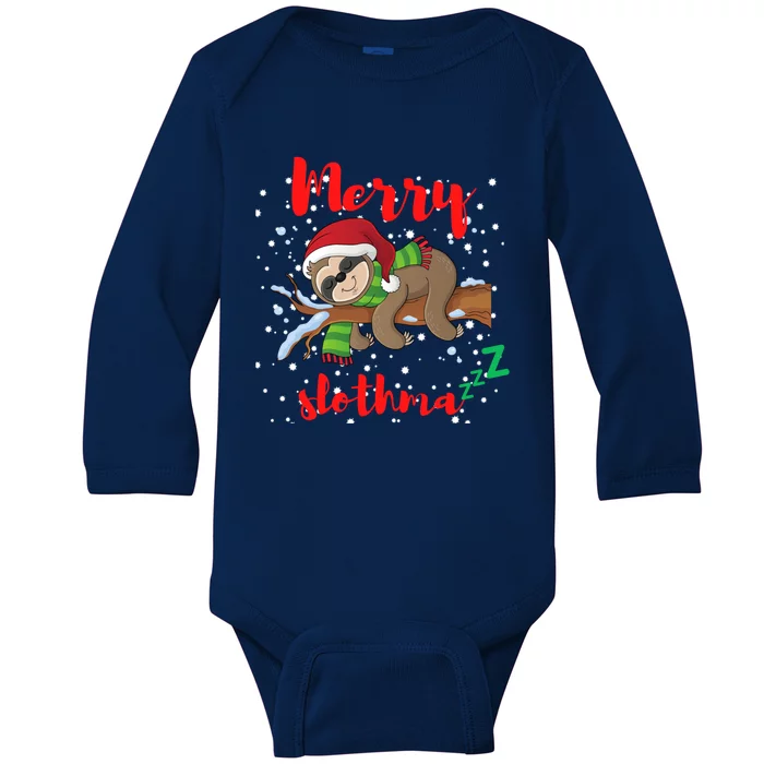 Merry Slothmas Christmas Family Lazy Sloth Lover Xmas Gift Baby Long Sleeve Bodysuit