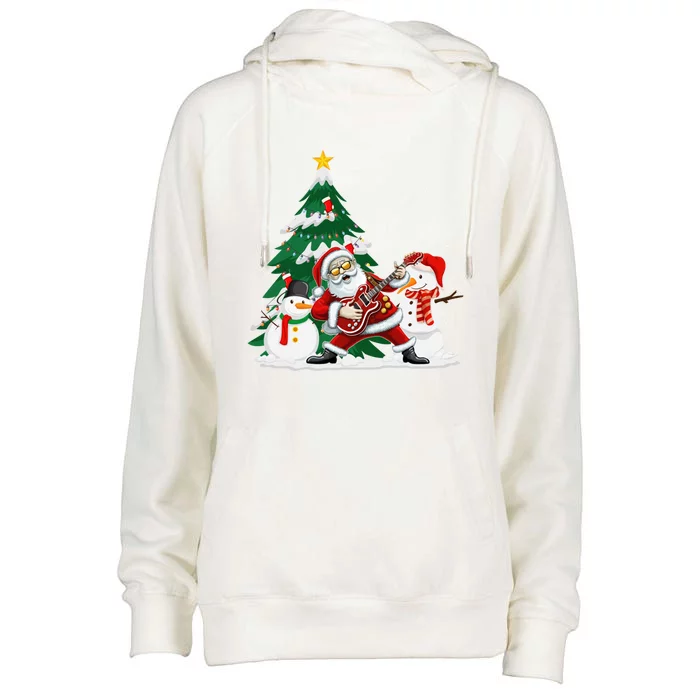 Musical Santa Claus Guitar Christmas Santa Claus Player Rock Gift Womens Funnel Neck Pullover Hood