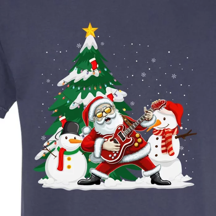 Musical Santa Claus Guitar Christmas Santa Claus Player Rock Gift Garment-Dyed Heavyweight T-Shirt