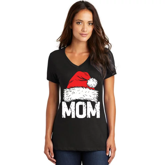 Mom Santa Christmas Family Matching Pajamas Mama Xmas Mother Women's V-Neck T-Shirt