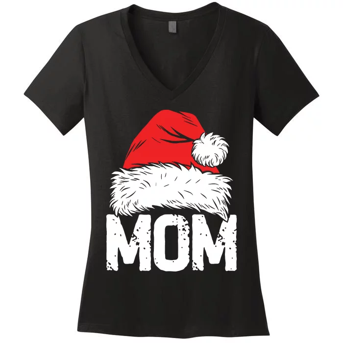 Mom Santa Christmas Family Matching Pajamas Mama Xmas Mother Women's V-Neck T-Shirt