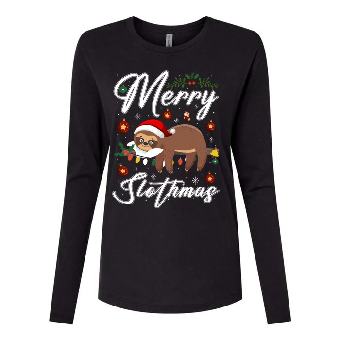 Merry Slothmas Christmas Pajama For Sloth Lovers Gift Womens Cotton Relaxed Long Sleeve T-Shirt