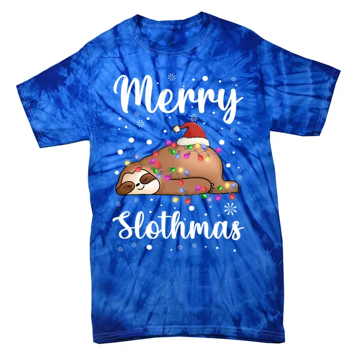 Merry Slothmas Christmas Pajama For Sloth Santa Lovers Great Gift Tie-Dye T-Shirt