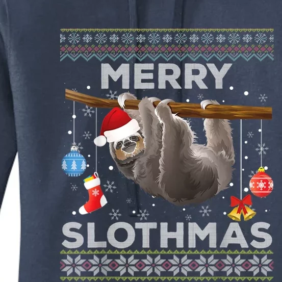 Merry Slothmas Christmas Pajama Sloth Lover Ugly Sweater Gift Women's Pullover Hoodie