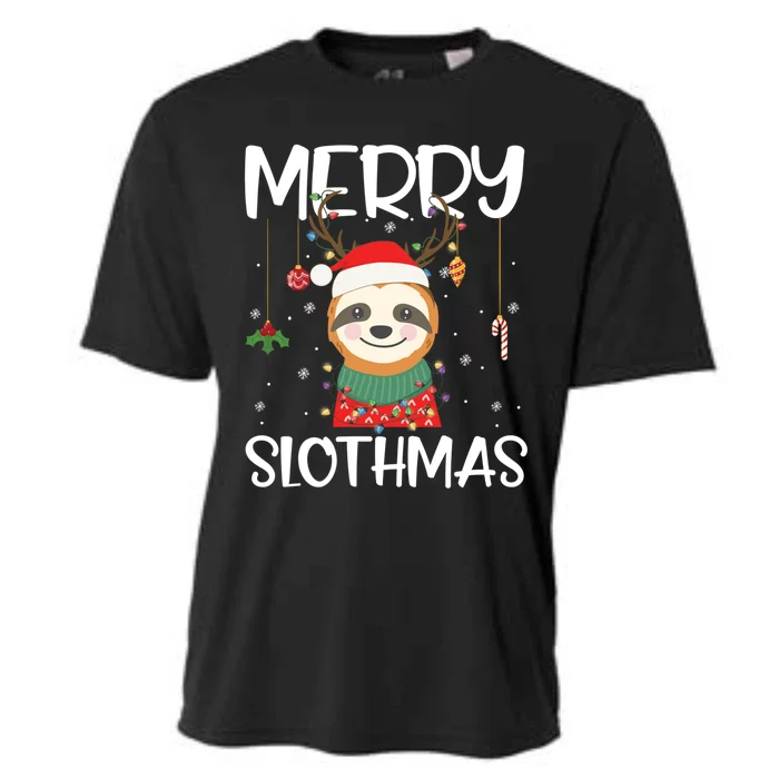 Merry Slothmas Christmas Pajama Gift Funny Sloth Lovers Gift Cooling Performance Crew T-Shirt