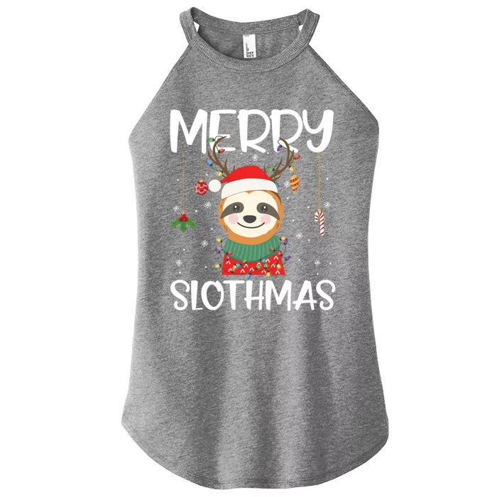 Merry Slothmas Christmas Pajama Gift Funny Sloth Lovers Gift Women’s Perfect Tri Rocker Tank