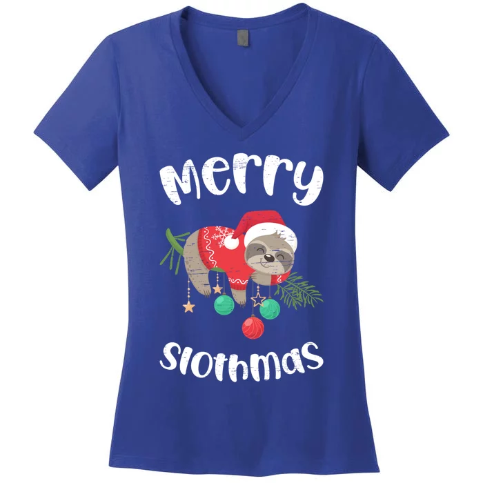 Merry Slothmas Christmas Pajama Xmas Christmas Cool Gift Women's V-Neck T-Shirt