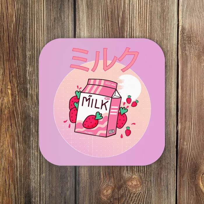 Milk Shake Carton Funny Japanese Kawaii Strawberry Retro 90s Coaster