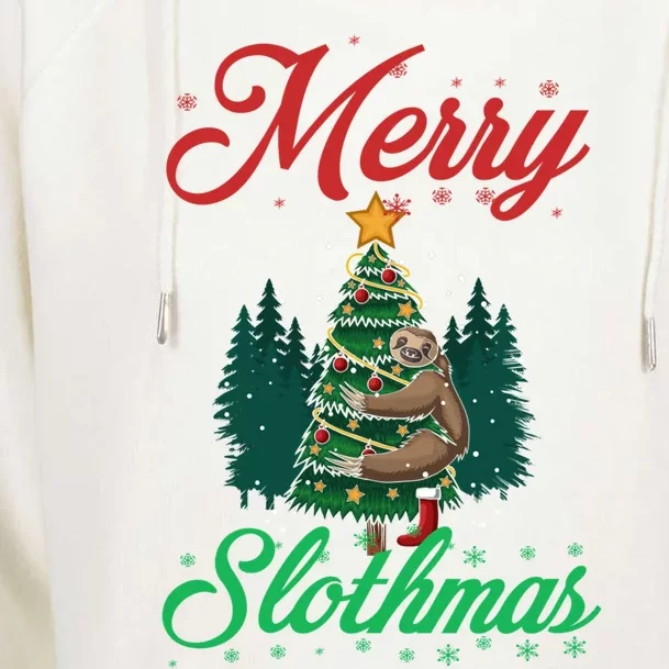 Merry Slothmas Christmas Sloth Lover Great Gift Womens Funnel Neck Pullover Hood