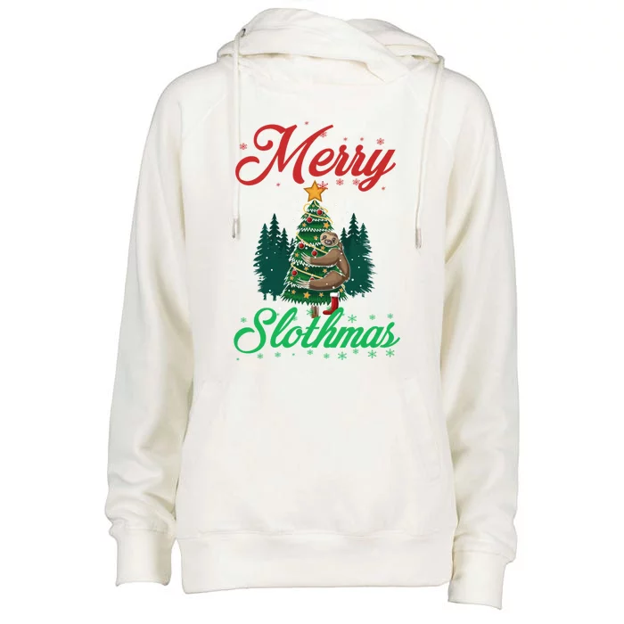 Merry Slothmas Christmas Sloth Lover Great Gift Womens Funnel Neck Pullover Hood