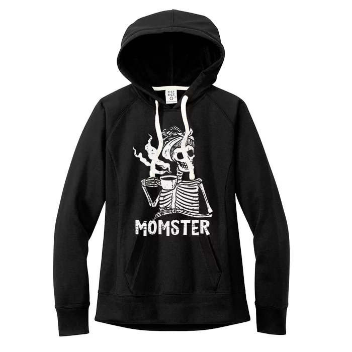 Momster Skeleton Coffee Funny Halloween Mom Mama Women's Fleece Hoodie