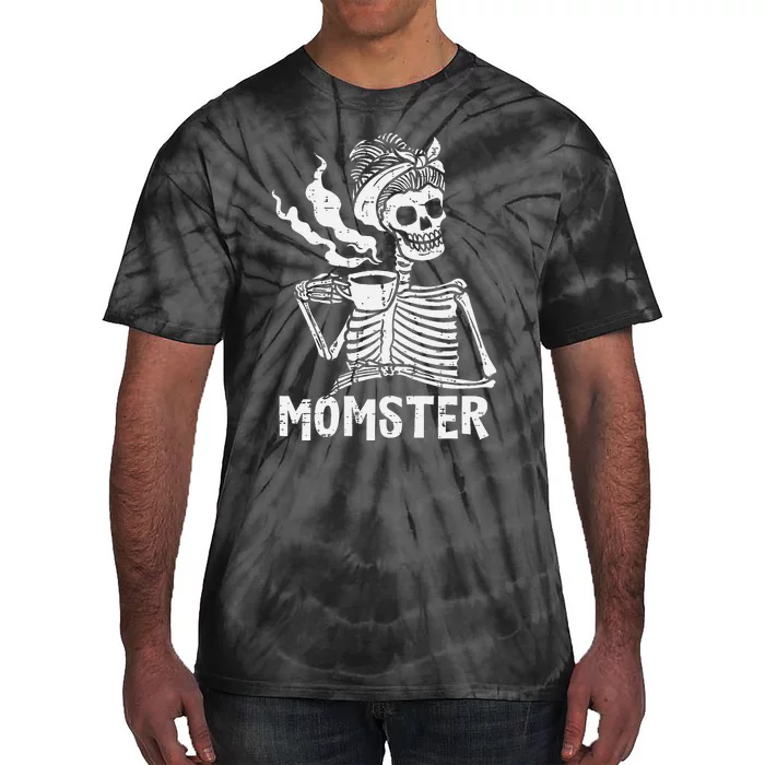 Momster Skeleton Coffee Funny Halloween Mom Mama Tie-Dye T-Shirt